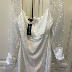 NWT Eilly Bazar Shein Mini Dress Size Small Dotted Swiss Sheer Sleeves